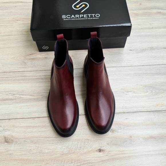 Burgundy Men's Chelsea Genuine Leather Boots - Picture 7 of 10